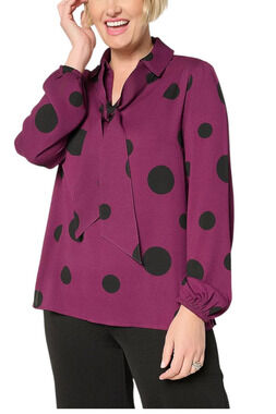Brandis Women's Dress Loud Blouson Sleeve Bow Tied Blouse Plum Perfect - Regular